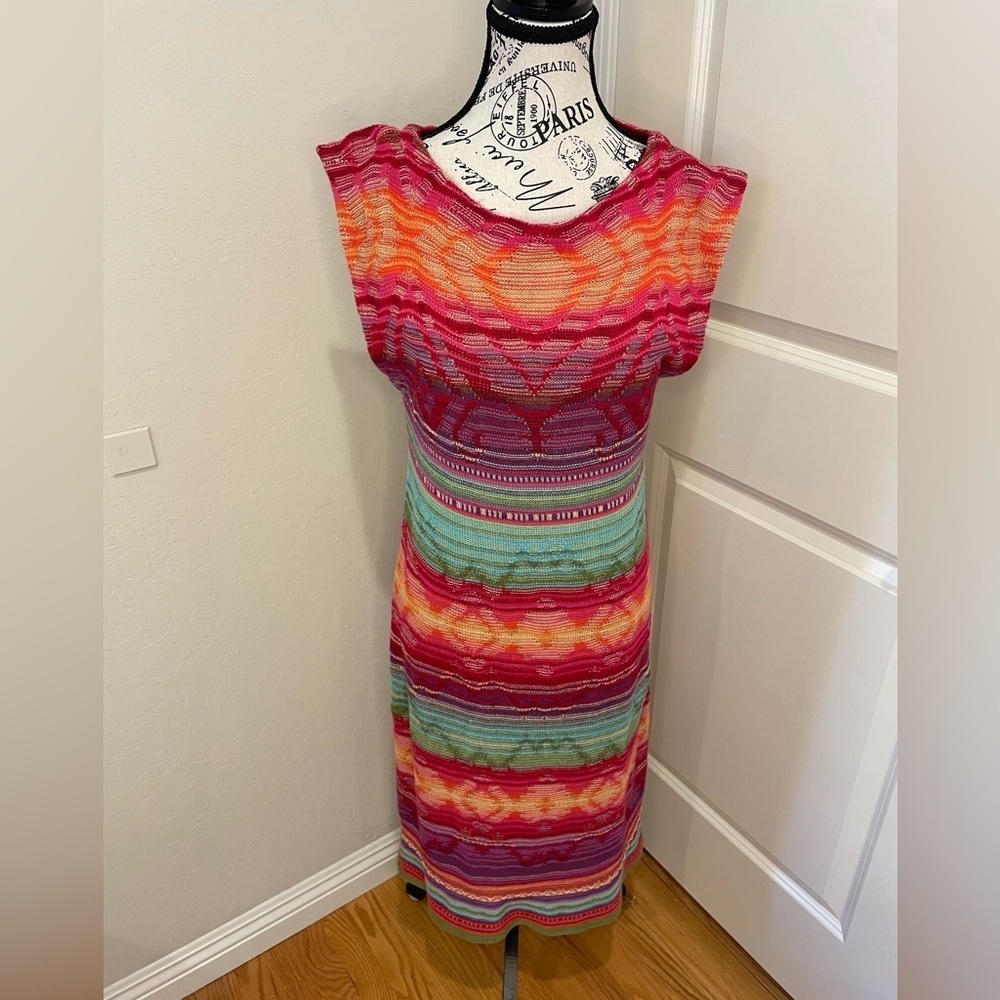 Ralph Lauren Multicolor Striped Knit Midi Dress - Pink, Orange, Teal